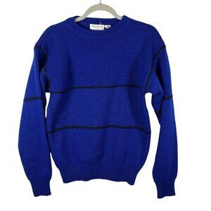 Yves Saint Laurent Sweater Mens Size Small Blue Black Striped 100%‎ Wool vintage